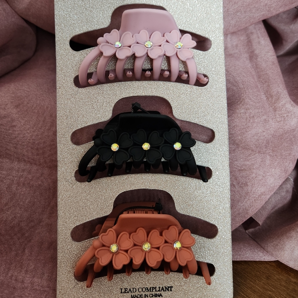 Trio Hair Clips Rubberized